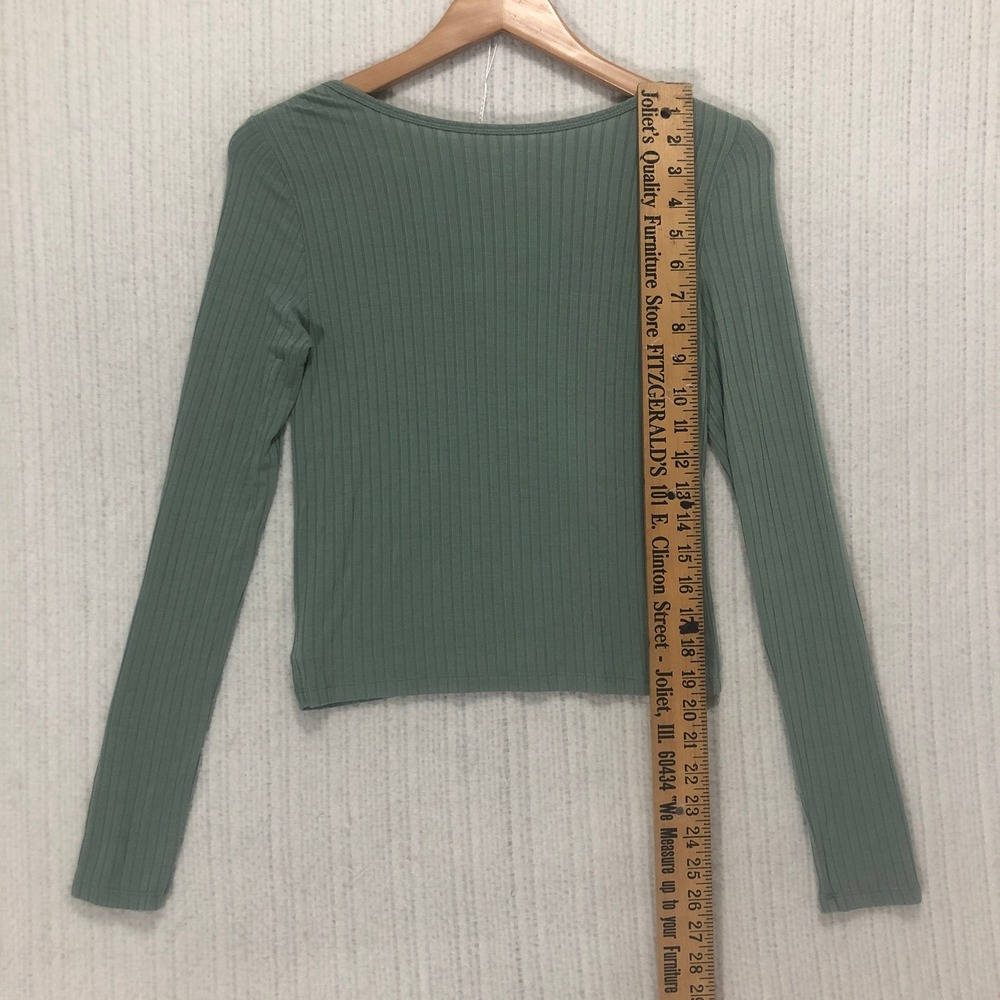American Eagle Outfitters Ribbed Long Sleeve Cropped Top‎ Green Ring Detail - Picture 7 of 9